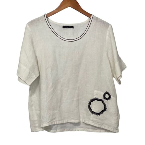 Snapdragon & Twig White Linen Blouse Boxy Lightweight Black Embroidery Size M - Picture 9 of 9